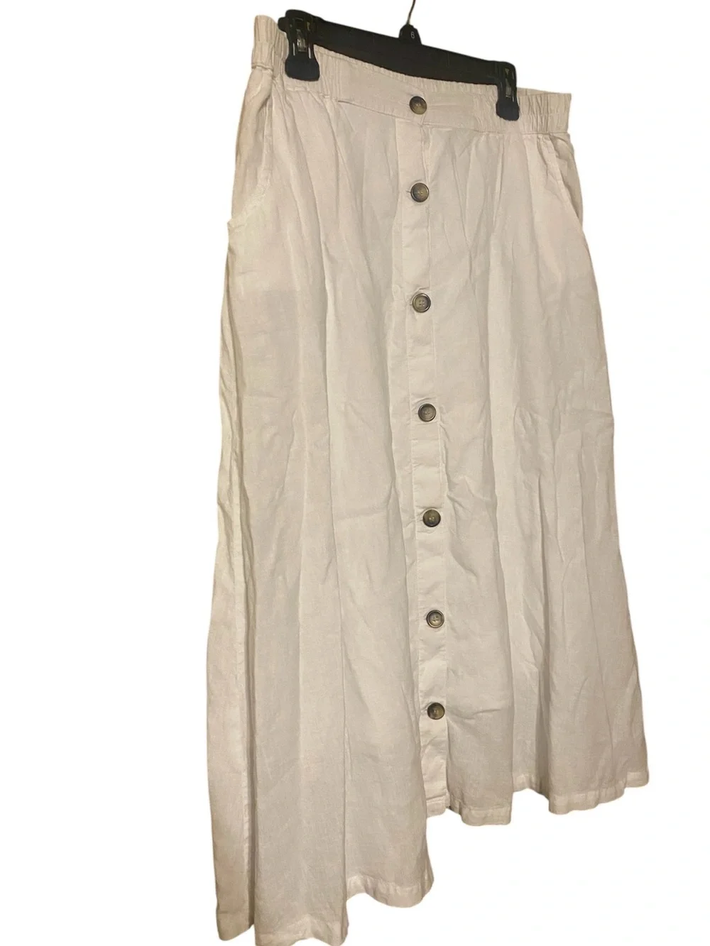 Emily Daniels Button Up Midi Skirt Womens XL White Pockets Linen Blend Lagenlook